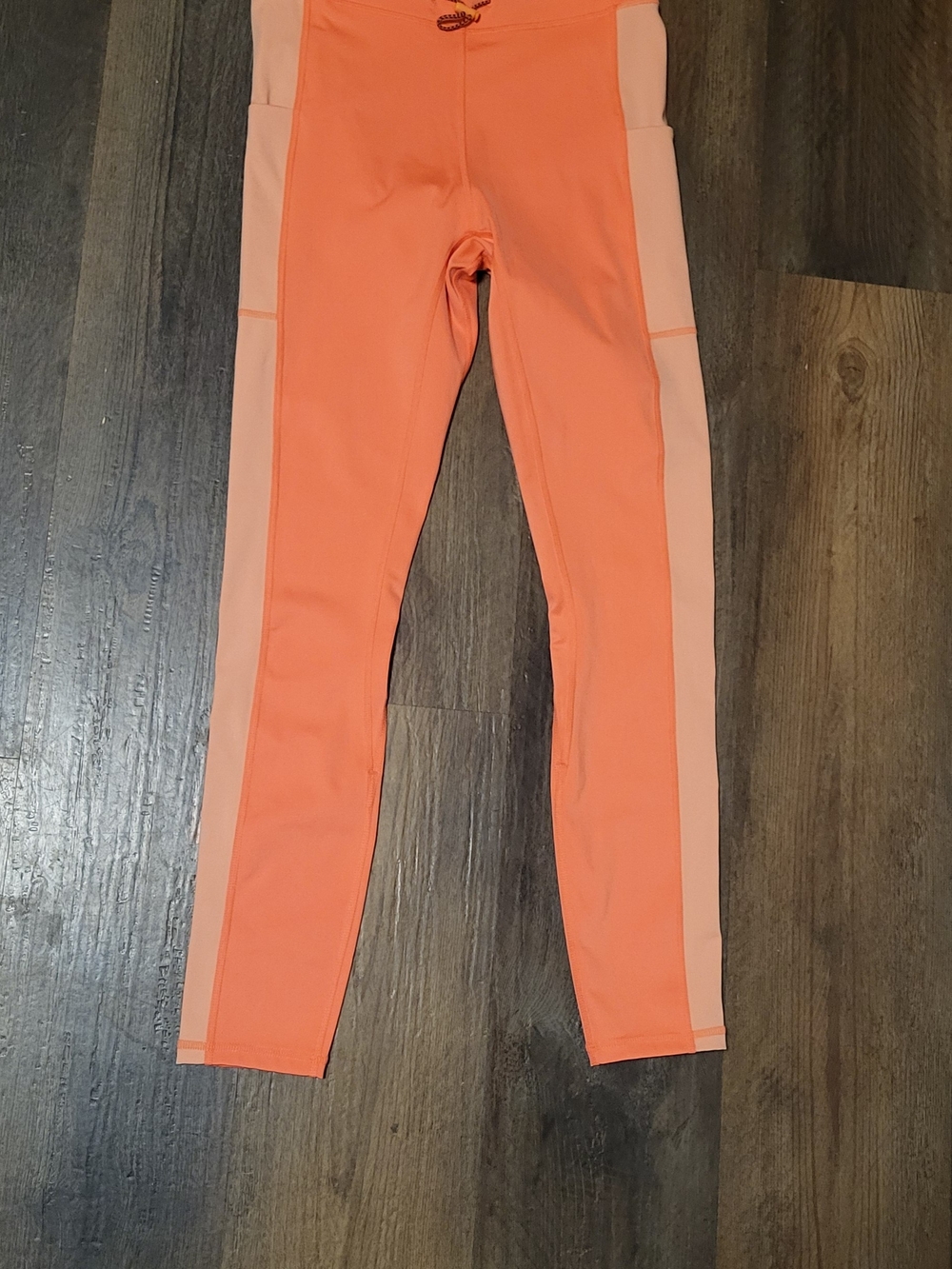 Fabletics Coral and Peach Colorblock Leggings